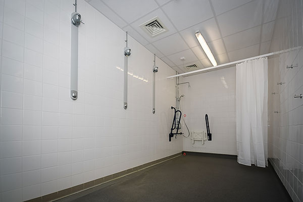 Shower facilities including disabled shower area at Eden Community Centre.