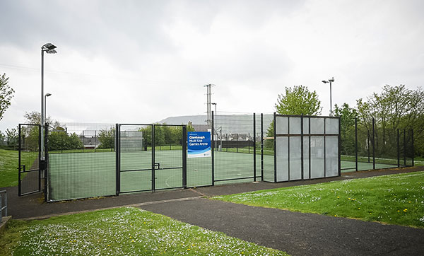 Outside astroturf area at the Glenlough Community Centre.