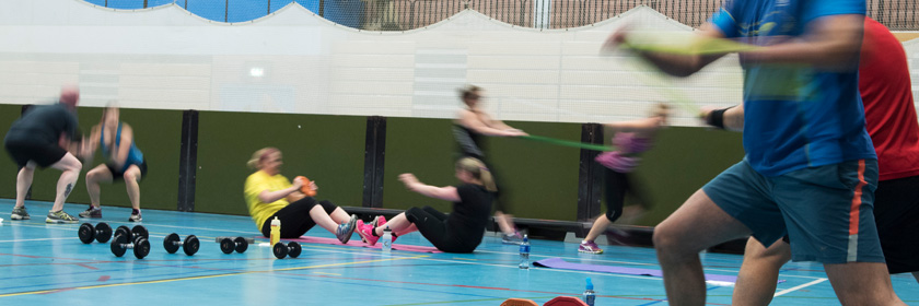 Photograph of people doing circuit exercises