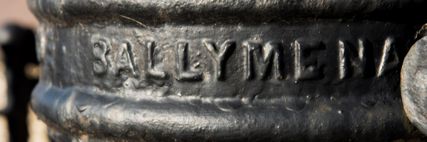 Photograph of the word Ballymena on an old street lamp