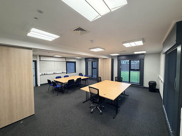 Large meeting room at Waveney Community Centre, with panels that allow the room to be split in two.