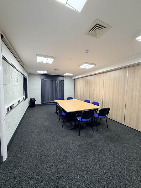 A view of the large meeting room at Waveney Community Centre showing one meeting room or office when split in two.