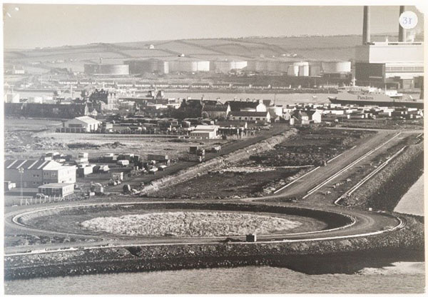 Photograph showing construction of the new road and roundabout in Larne