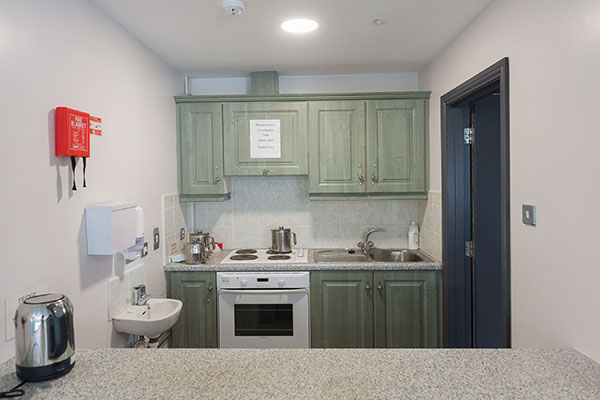 A view of the tea kitchen next to the main room at Portglenone Community Centre.