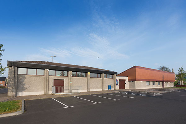 A view of the car parking at Portglenone Community Centre, including disabled parking.