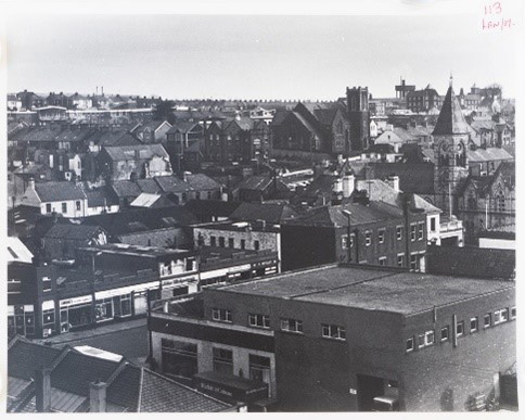 Rooftop view looking over the Upper Main Street Larne area.  