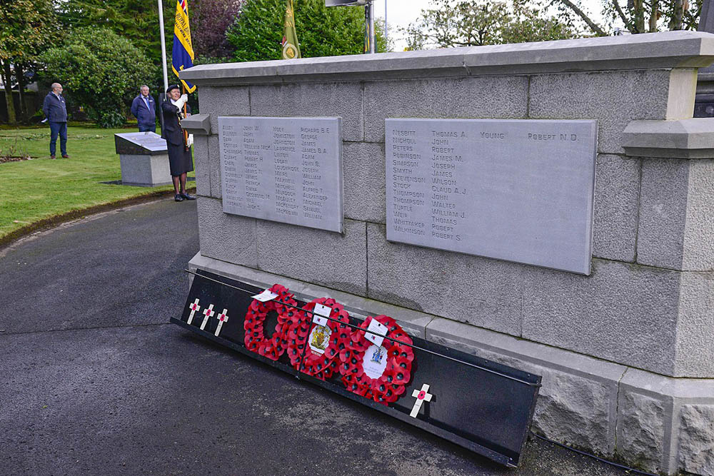 The rededicated names added to the Ballymena War Memorial.
