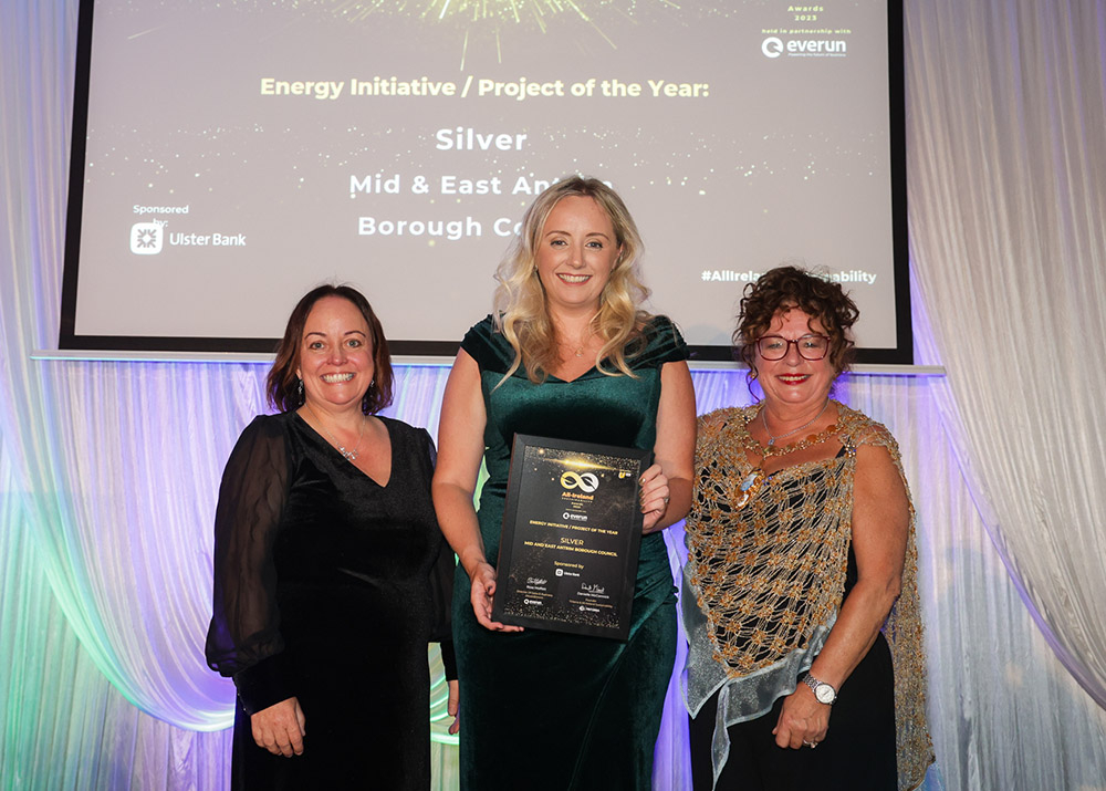 (L-R) Vanessa Postle, MEA Sustainable Development Officer; Lynsey Cunningham Climate Propositions at NatWest Group; Mayor of Mid and East Antrim, Alderman Gerardine Mulvenna.