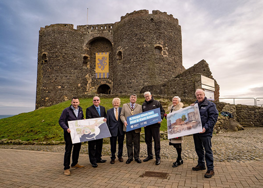 Pictured (R-L) Councillor Robin Stewart; Alderman Audrey Wales MBE; Colum Boyle DFC Permanent Secretary; Mayor of Mid and East Antrim, Alderman Noel Williams; Councillor Robert Logan; Alderman Billy Ashe, MBE; Councillor Timothy Gaston