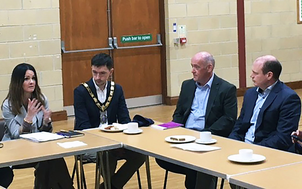 Deputy Mayor of Mid and East Antrim, Councillor Tyler Hoey, and Communities Minister Gordon Lyons, join the multi-agency estate inspection in Carrickfergus