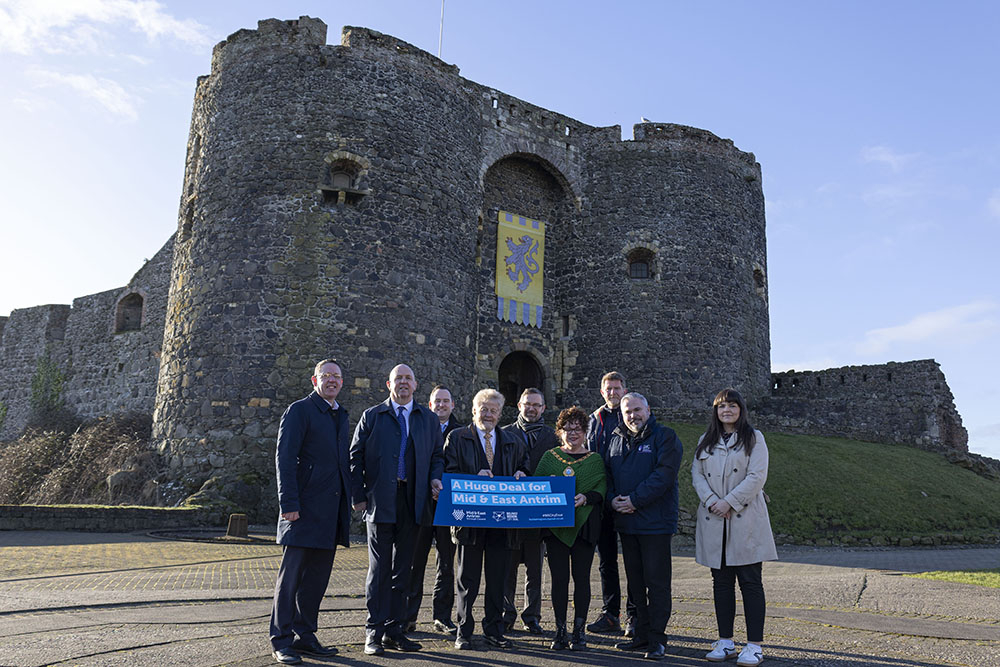 Mayor of Mid and East Antrim, Alderman Gerardine Mulvenna, pictured with (l-r): • Jonathan Porter (MEA) • Councillor Bobby Hadden • Jonathan McGrandle (MEA) • Alderman Robert Logan • Paul Price (DfC) • Andrew Todd (Tandem Design) • Gerard Mu