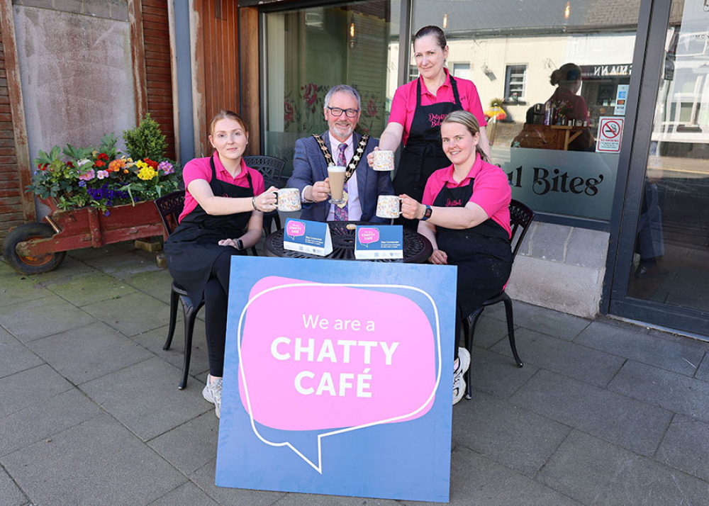 A new Chatty Café is launched by The Mayor Ald William McCaughey and staff from Delightful Bites, Cullybackey