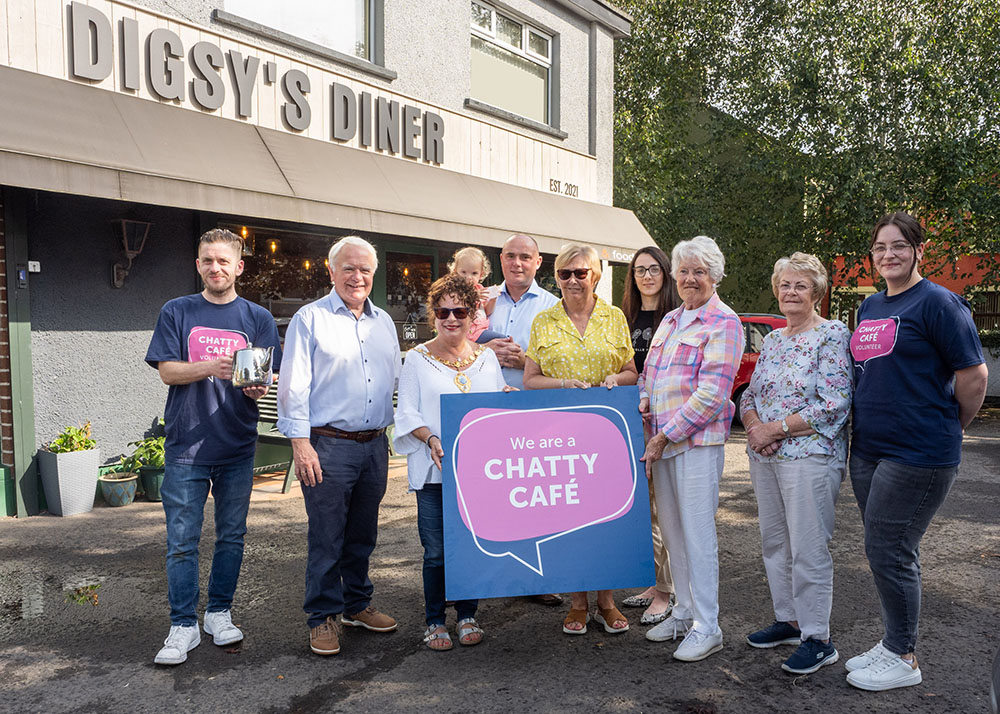 (L-R) Staff from Digsy Diner, members of Broughshane Community Association and Mid and East Antrim Agewell Partnership (MEAAP) representatives met with The Mayor Alderman Gerardine Mulvenna, Marjorie Hawkins, Chairperson of Mid and East Antrim Loneliness