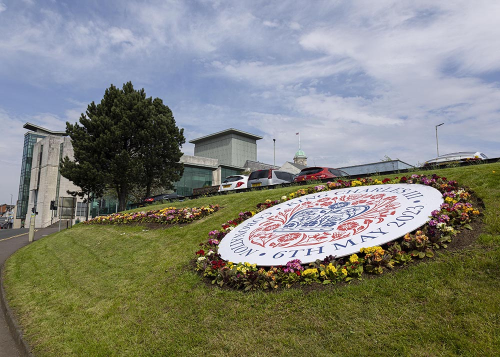 Coronation floral display at The Braid, Ballymena