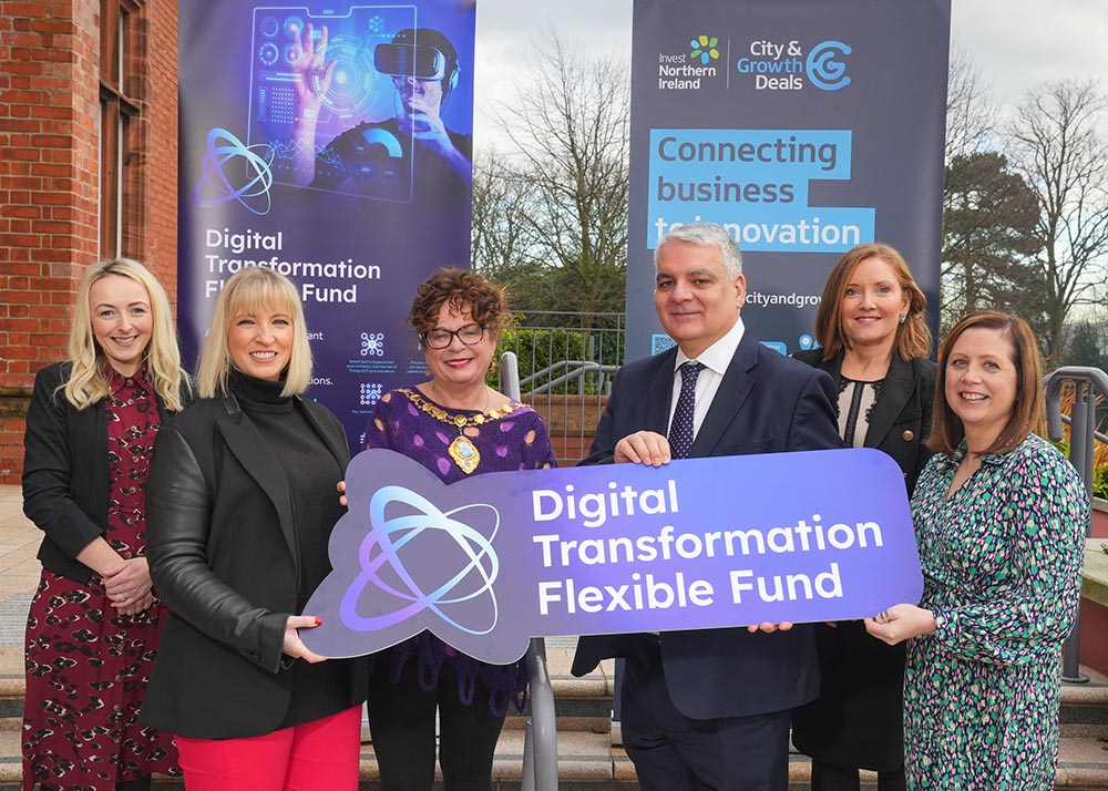 Front Row (Left to Right)Eva Dobbin, Business Growth Manager, Mid and East Antrim Borough Council; Jillian Gilmore, Head of City and Growth Deals, Department of Finance; Mayor of Mid and East Antrim Alderman Gerardine Mulvenna; Mel Chittock, Interim Chief