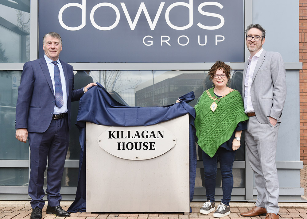 L-R: John Francis Dowds (Co-Founder), Mayor of Mid and East Antrim Ald. Gerardine Mulvenna, and James Dowds (Group Managing Director).