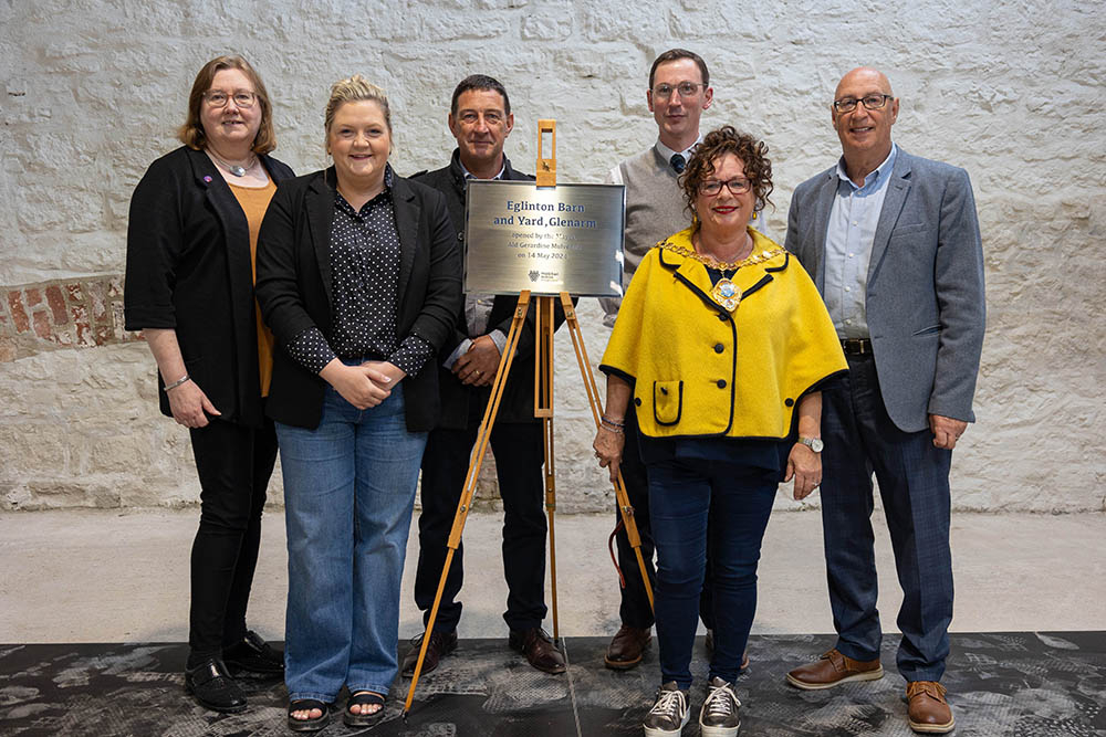 Alderman Maureen Morrow, Ashleigh Moran, Chairperson of Glenarm Village Committee, Stephen Wylie, Site Foreman, Wilson & Mawhinney Ltd, Eamon McMullan, Capital Regeneration Manager, Mayor of Mid & East Antrim, Alderman Gerardine Mulvenna and Leslie Morrow