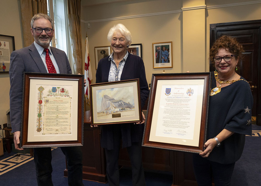 Dame Mary Peters, patron of the Gibraltar Institute of Sports, recently met with Mayor of Mid and East Antrim, Alderman Gerardine Mulvenna and Alderman William McCaughey before her visit to Gibraltar to discuss MEA’s close links to the area and accept a