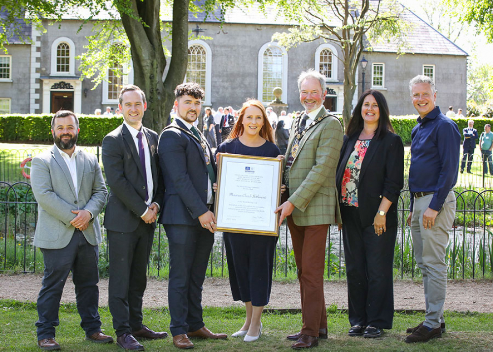 Mid and East Antrim Borough Council team pic – left to right: Ross Hickey, Arts & Culture Manager, Jonathan McGrandle, Acting Director of Development, Deputy Mayor Councillor Bréanainn Lyness, Laura Cowan, Strategic Tourism & Regeneration Manager, Mayo