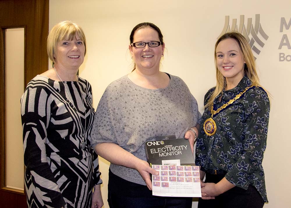Karen Bruce from Mid and East Antrim Borough Council, competition winner Lisa Doherty, and Deputy Mayor of Mid and East Antrim Councillor Cheryl Johnston