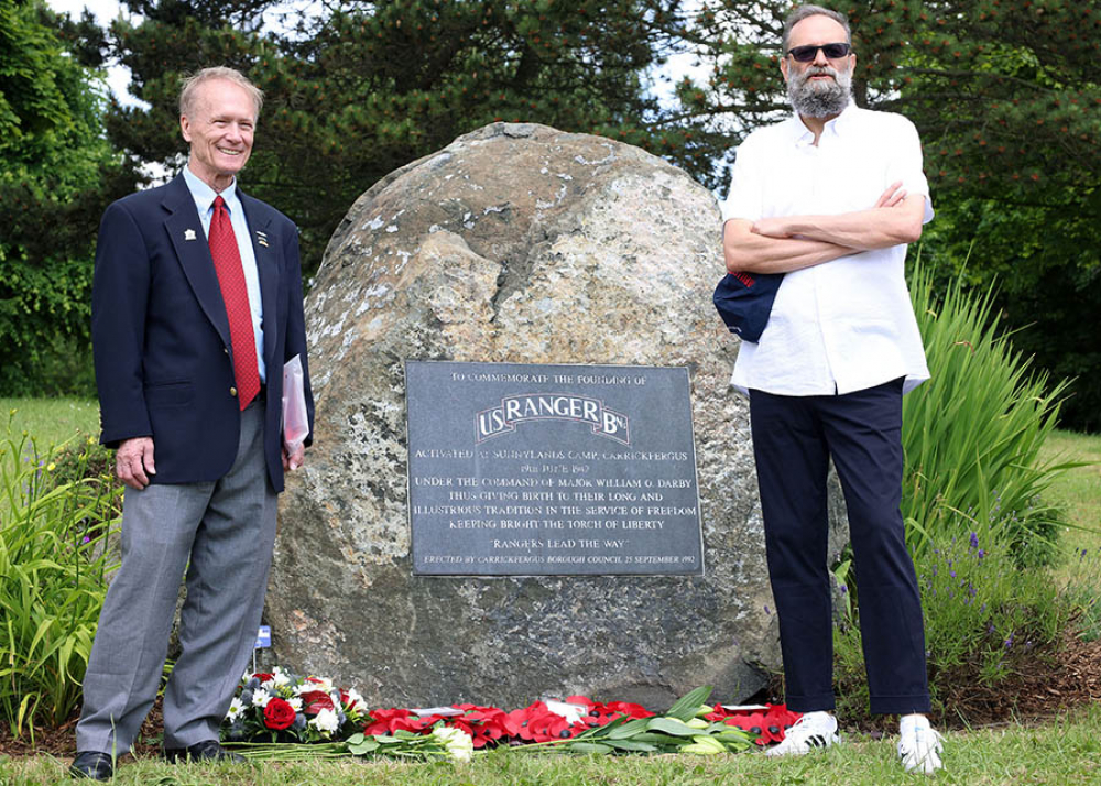 Mir Bahmanyar and Roy Murray Jr, son of Col.Roy Murray, First Army Ranger, at US Rangers Memorial Stone, Carrickfergus
