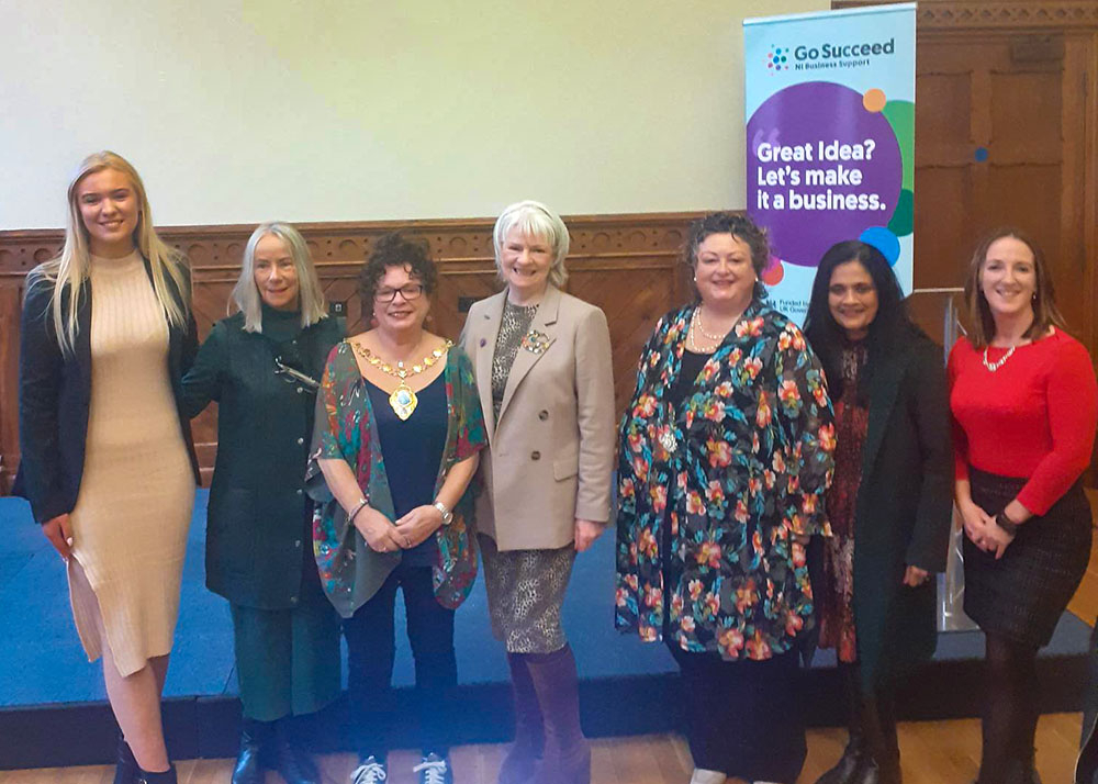 Mayor of Mid & East Antrim, Alderman Gerardine Mulvenna, pictured with some of the speakers at the International Womens' Day 2024 event in Larne.