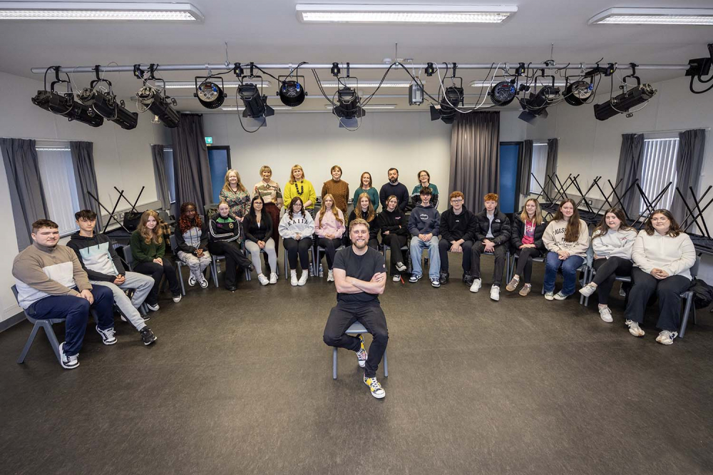 Derry Girls and Bridgerton actor Jamie Beamish delivers a workshop to performing arts students at St Patrick's College in Ballymena