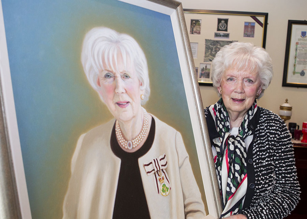 Joan Christie was presented with a portrait by the Mayor of Mid and East Antrim, Councillor Lindsay Millar and Councillor Paul Reid.