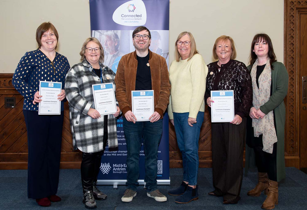 Samantha Peden, Cullybackey Community Partnership; Valerie Guthrie, Alzheimer’s UK; Daniel McCurdy, Libraries NI; Marjorie Hawkins, Chair MEA Loneliness Network; Debbie Chestnutt, Good Morning Ballymena; Sabrina Lynn, NHSCT