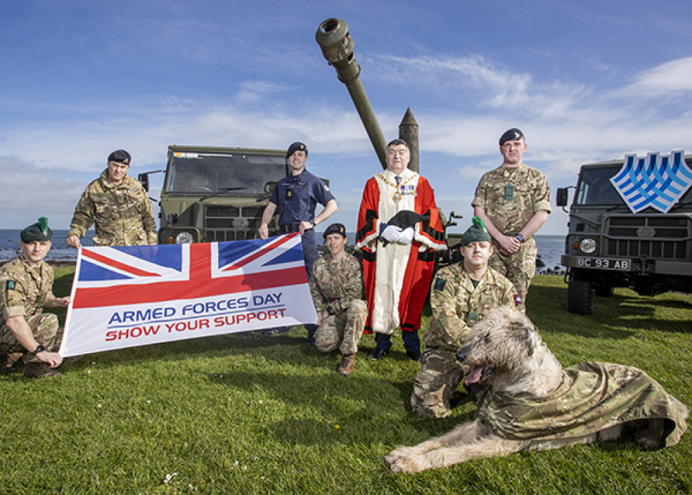 Launching the event recently was Mayor of Mid and East Antrim, Alderman Noel Williams with military personnel.