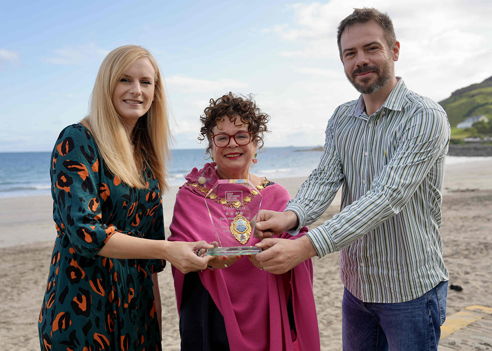 From left to right Mid and East Antrim Borough Council Environmental Education Officer, Catherine Hunter, Mayor of Mid and East Antrim, Alderman Gerardine Mulvenna, Waste and Pollutions Solution Lead at Keep Northern Ireland Beautiful, Chris Gourley