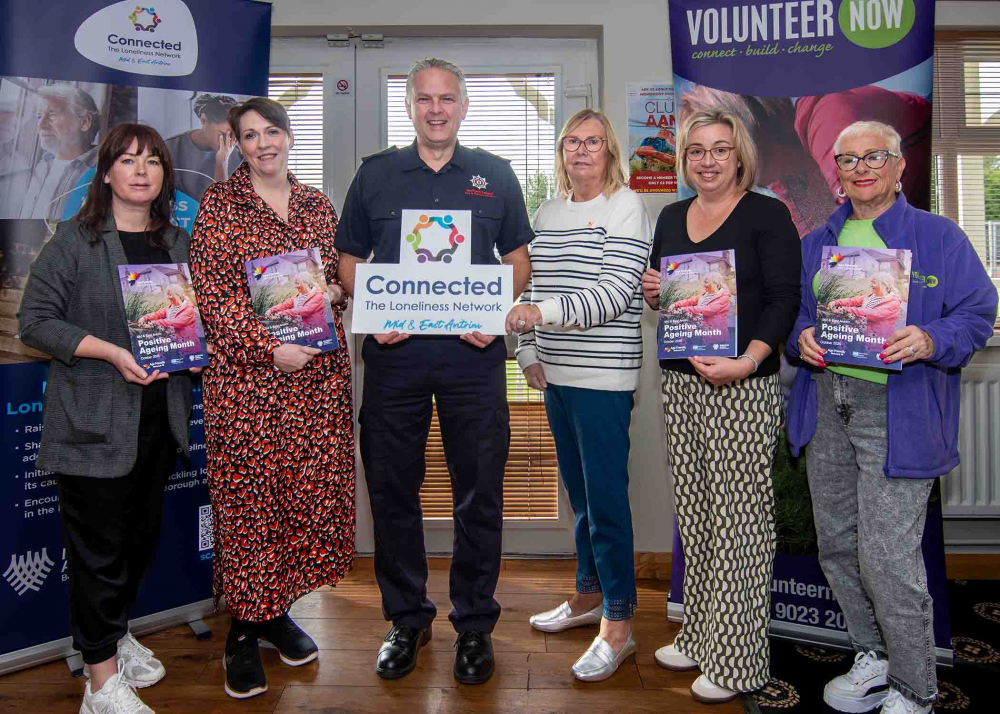 (L-R) Sabrina Lynn, Northern Health and Social Care Trust, Helen McClean, Ageing Well Co-Ordinator, Johnston Birrell, Northern Ireland Fire Rescue Service, Majorie Hawkins, Chair of the MEA Loneliness Network, Alison Kane, Mid and East Antrim Borough Coun