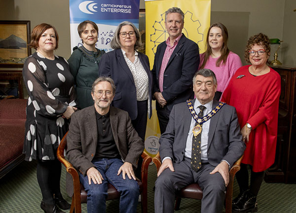 Mayor, Alderman Noel Williams, with special guest speakers, including Alderman Gerardine Mulvenna as Council’s Age and Dementia Ambassador, and representatives from project funder, The National Lottery Heritage Fund, at Council’s ‘Made for Memories