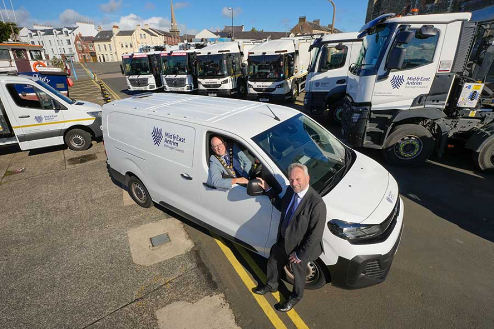 Mayor of Mid and East Antrim, Councillor Jackson Minford, is pictured with Shaun Morley, Interim Operations Director, with some the new vehicles purchased under the replacement scheme.