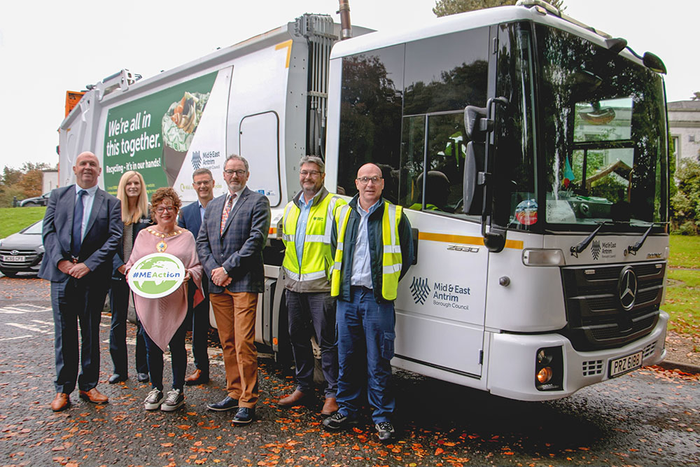 Deputy Chair of the Environment and Economy Committee Cllr Bobby Hadden; Catherine Hunter, Environmental Education Officer; Mayor of Mid and East Antrim, Alderman Gerardine Mulvenna; Philip Thompson, Director of Operations; Cllr William McCaughey; Gary Mu