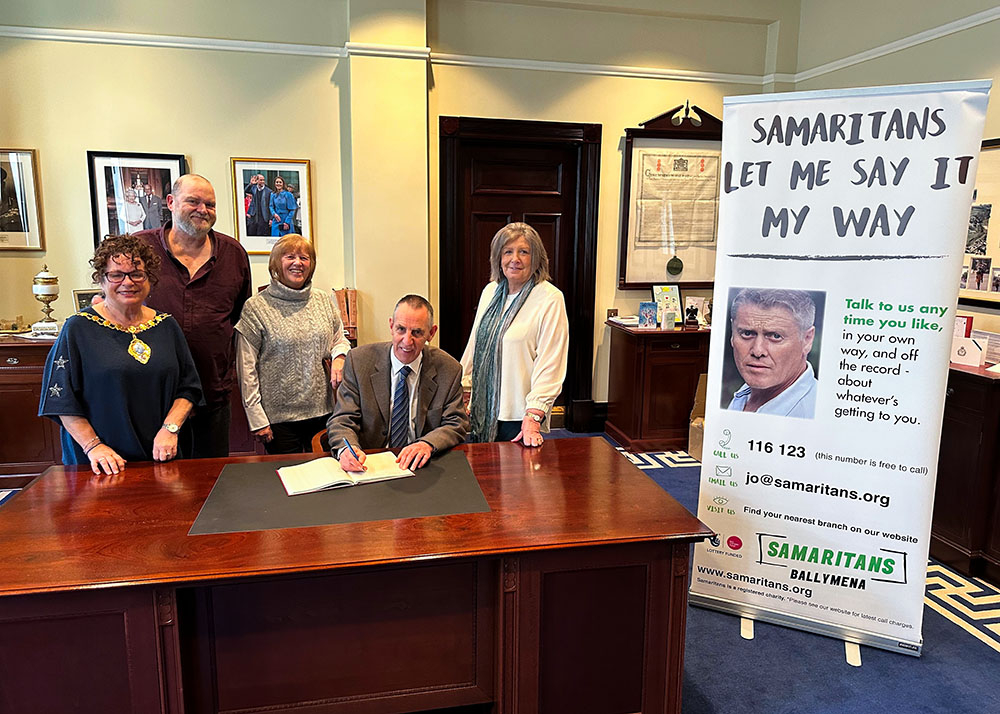 volunteers (from Ballymena area) pictured with the Mayor are: Jed Murray Lynda Hamilton  Mary Wiggan  Mo Dalzell