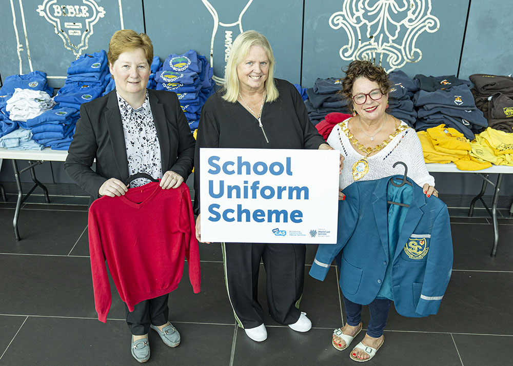 Mayor of Mid and East Antrim, Alderman Gerardine Mulvenna with Jackie Patton, Head of Community Planning and Development for MEABC and Michele Campbell, Operations Director for Mid and East Antrim Community Advice Services