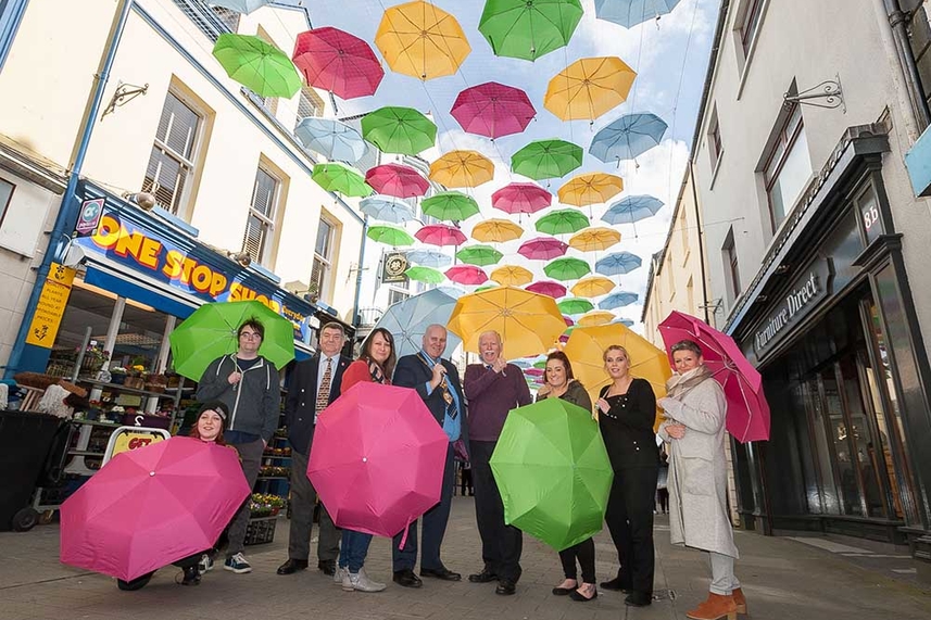 ‘Umbrella Street’ raining colour on the streets of Carrickfergus image