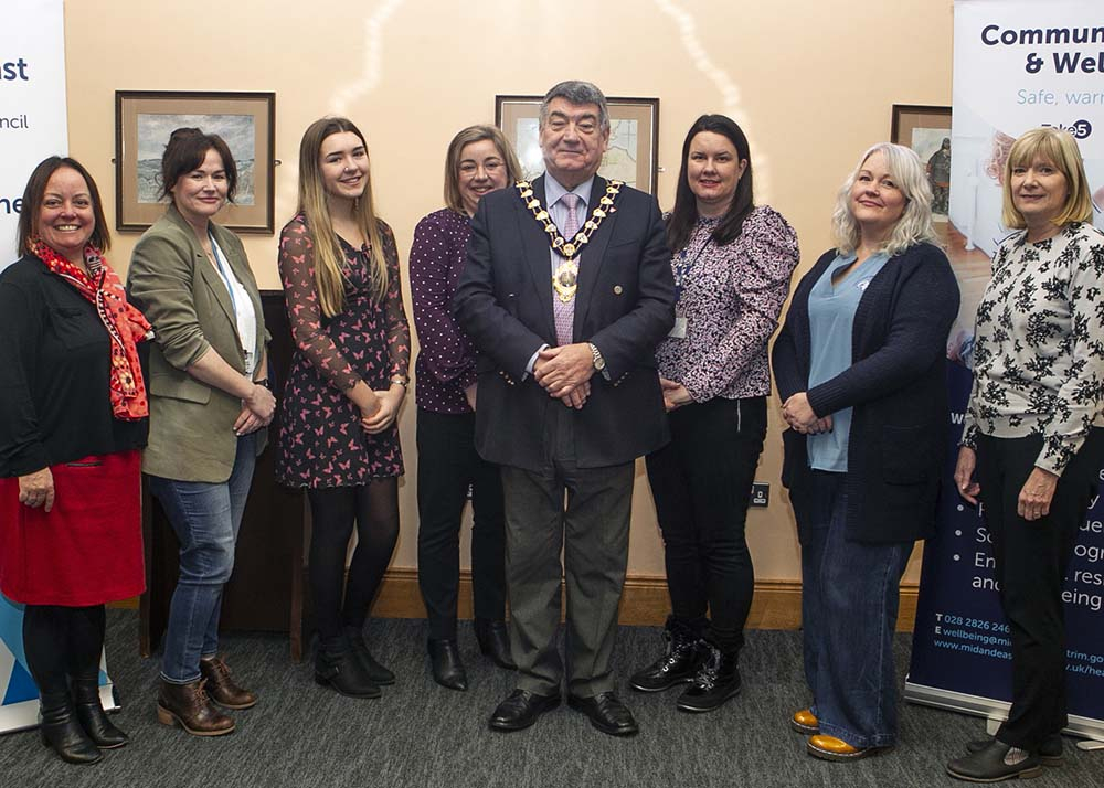 Mayor of Mid and East Antrim, Alderman Noel Williams, with attendees at the recent Winter Wellness event.