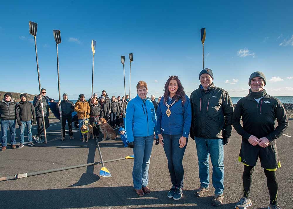 Mayor Lindsay Millar with members of Whitehead Coastal Rowing Club