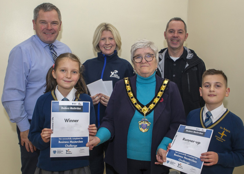 Jim Brady (Principal), Natalia, Emma Crawford (YENI), Cllr Beth Adger MBE Deputy Mayor Sean Keenan MEA Council, Alexander